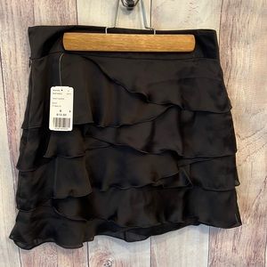 Soft black satin ruffle mini skirt